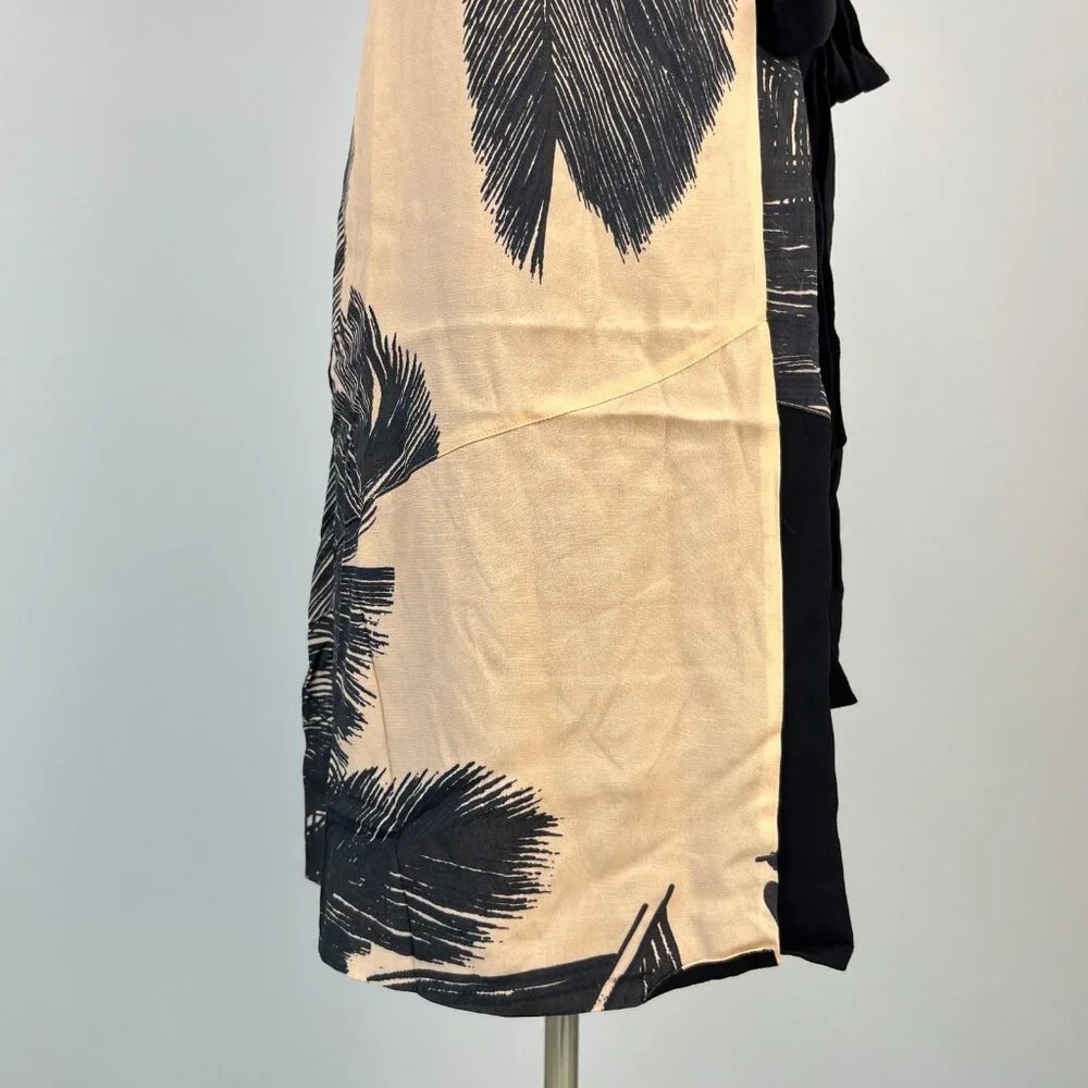 NWT Mint Velvet Beige / Peach Black Feather Pencil Midi TIE Dress US 4 UK 8 - Picture 5 of 13